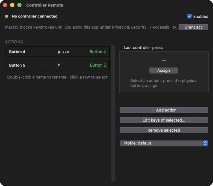 Controller shortcut configuration